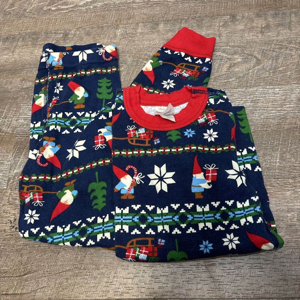 Hanna Andersson Organic Cotton Long John Pajamas Gnomes Snowflakes Size 8 130cm